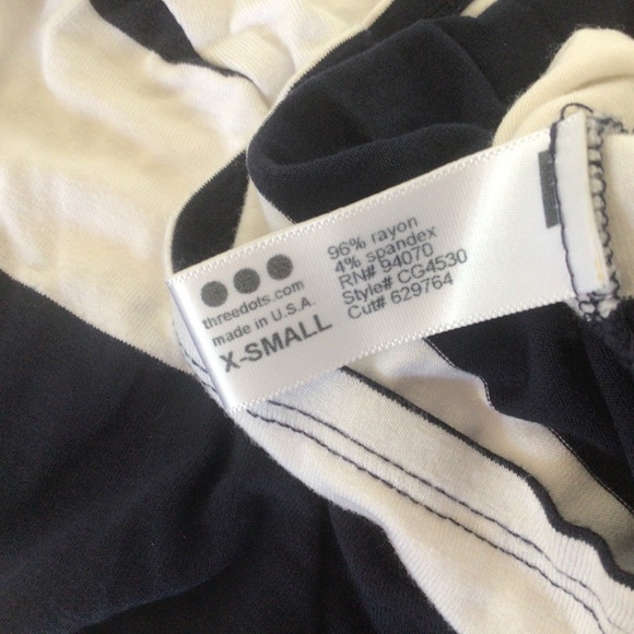 THREE DOTS NAUTICAL STRIPE WOMENS BOAT NECK THREE QUARTER SLEEVE TEE SHIRT XS - Picture 4 of 13